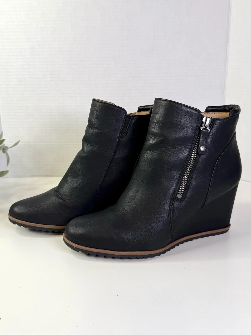 SOUL Naturalizer Haley Boot Women's Black Wedge Ankle Booties with Side Zip